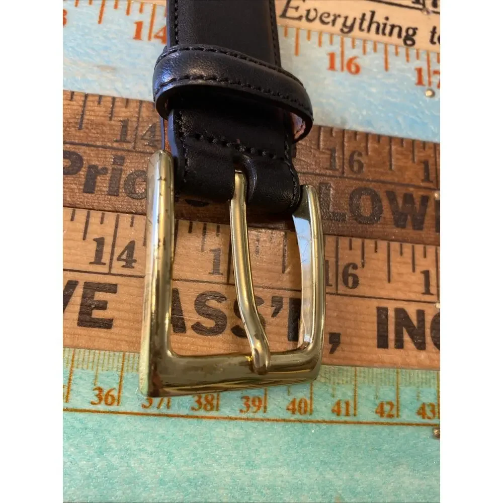 MENS Trafalgar Hand polished Cortina Leather Black Dress Goldtone Belt Size 42